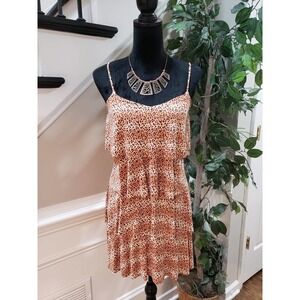 Sofia Brown Nylon Sleeveless V Neck Swimsuit Cover Knee Length Dress Size Small